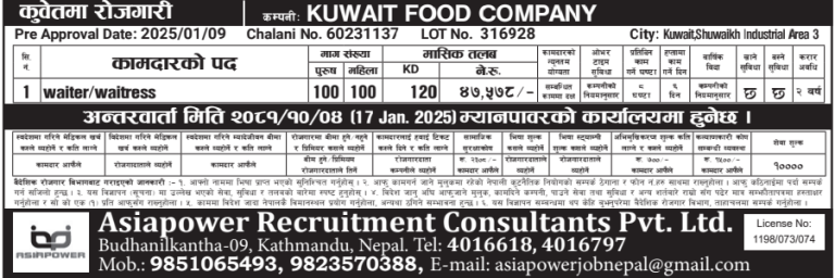 Read more about the article waiter/waitress in Kuwait