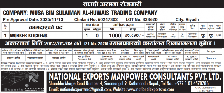 Read more about the article Male : WORKER KITCHENS in Saudi Arabia, 1 no
