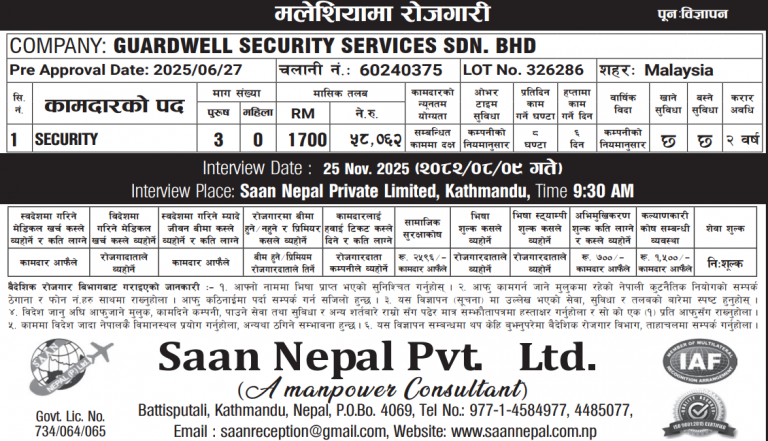Read more about the article Male : SECURITY GUARD in Malaysia, 3 no