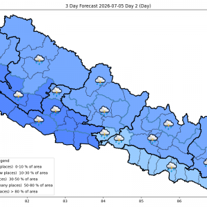गण्डकी, लुम्बिनी र सुदूरपश्चिमका केही स्थानमा भारी वर्षाको सम्भावना
